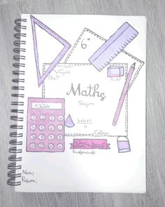 a notebook with some drawings on it and pencils next to it that says math