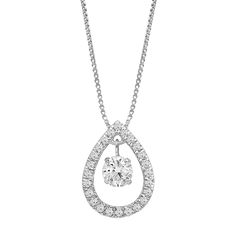 Amazing sparkle delights from this 14K white gold pear-shaped pendant, a truly alluring accessory. At the core of this exquisite piece is one mesmerizing round brilliant cut lab grown diamond weighing approximately 1/7 carat, encircled by 24 scintillating round brilliant cut lab grown diamonds in a pear-shaped halo. This pendant transcends mere adornment; it is a declaration of your exceptional taste. | 1/4 ct. tw. Lab Grown Diamond Pear-Shaped Pendant Necklace | 14K White Gold | Size 18" | Helz Pear Shaped Pendant, Helzberg Diamonds, Stone Cuts, Spring Rings, Pear Shaped, Round Brilliant, Lab Grown, Lab Grown Diamonds, Stone Color