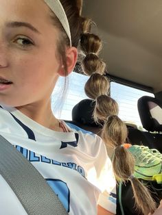 Volleyball Hairstyles Headband, Sport Hairstyles With Headband, Lax Game Day Hair, Soccer Hair With Pre Wrap, Lacrosse Hair Styles, Soccer Hairstyles Pre Wrap, Volley Ball Hairstyle, Softball Ponytail Hairstyles, Cute Lacrosse Hairstyles