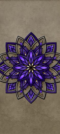 a purple flower on a brown background with an intricate design in the middle and bottom corner