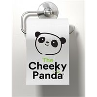 the cheeky panda toilet paper holder is attached to a wall with a towel bar