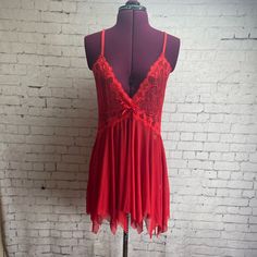 Avid Love Size Xl Nwt Red Lace And Mesh Sexy Nightgown Negligee Valentines Day Red Lace Trim Sleepwear For Night Out, Red V-neck Nightgown For Wedding Night, Red Fitted Nightgown For Loungewear, Fitted Red Nightgown For Loungewear, Red Lace Trim Nightgown, Red Lace Trim Sleepwear, Red Coquettish Sleepwear With Lace Trim, Red Coquette Sleepwear For Party, Red Coquette Sleepwear