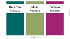 the color scheme for dark teal, moss, fuchsia and purples