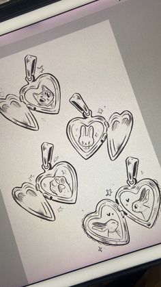 a drawing of four heart shaped lockes on a computer screen with the caption'i love you mom '