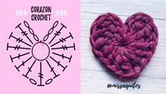 a crocheted heart with arrows and an arrow in the center on a pink background