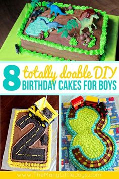 birthday cakes for boys that are made to look like trains and cars, with the words totally doable diy 8 birthday cakes for boys