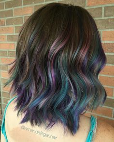 Peacock Hair Color, Dreamy Hairstyles, Peacock Hair, Peekaboo Hair, Oil Slick, Colored Hair, Hair Dye Colors