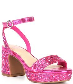 From GB&#x2C; the Girls' Ellie Rhinestone Platform Dress Sandals feature: Fabric upper Sparkle detailing Ankle strap closure Synthetic lining Rubber outsole Approx. 1.6" platform height Approx. 2.6" heel height Imported. Pink Sparkle Heels, Sparkle Heels, 6 Inch Heels, Girls Dress Shoes, Pink High Heels, 80s And 90s Fashion, Classic Wardrobe Staples, Black Hot Pink, Girls Shoes Kids