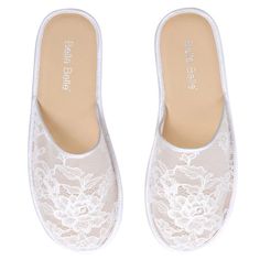 Brides and bridesmaids, add a touch of luxury to your wedding getting ready look with these Priscilla lace wedding slippers and ivory lace bridal slippers. Weddings Shoes, Bridal Slippers, Wedding Getting Ready, Wedding Slippers, Wedding Shoes Comfortable, Ivory Wedding Shoes, Silk And Lace, Shoe Crafts, Comfortable Slippers