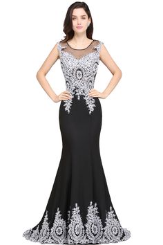 Looking for  in Spandex, Mermaid style, and Gorgeous Appliques work? Newarrivaldress.com has all covered on this elegant ARIYAH | Mermaid Scoop Black Pretty Evening Dresses with Appliques. Fitted Evening Dress With Illusion Neckline For Banquet, Fitted Black Mermaid Dress For Wedding, Black Mermaid Hem Dress With Sweep Train, Stretch Fishtail Evening Dress With Sweep Train, Fitted Black Mermaid Dress For Prom, Black Stretch Evening Dress For Wedding, Black Stretch Fishtail Dress, Elegant Black Stretch Mermaid Dress, Black Mermaid Evening Dress With Sweep Train