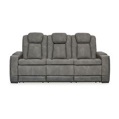 This sleek, ultra-modern power reclining sofa has it all. With designer looks and head-to-toe comfort, the reclining sofa with drop-down table has the upscale look of leather at a scaled-down faux leather price. Its two-tone upholstery is more durable and water-repellent than regular leather, an added bonus for families with children or pets. Features including wireless and USB charging, an adjustable headrest and an extended "zero-gravity" ottoman for improved circulation make this the next generation of power recliners. Ready to transform your dull living room into a comfortable oasis? You'll need a stellar sofa for that. Luckily, Ashley is here to help with our wide selection of recliner sofas, sleeper sofas and much more. With unmatched prices and quality, we're your one-stop destinati Drawing Technology, Recliner Sofas, Drop Down Table, Designer Looks, Sleeper Sofas, Sofa Storage, Power Reclining Sofa, Upholstered Storage, Gray Sofa