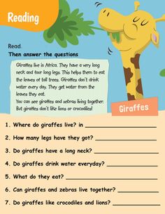 a giraffe reading worksheet for kids to learn how to read it