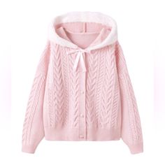 New Without Tags Baby Pink Size Large Button Down Front Material: 100% Polyester Care Instructions: Hand Wash Or Professional Dry Clean Pit To Pit: 25" Length: 24" Romwe Sweater, Baby Pink Sweater, Knit Bow, Hooded Cardigan Sweater, Kawaii Fashion Outfits, Sweater Trends, Plus Size Cardigans, Pink Cardigan, Hooded Cardigan