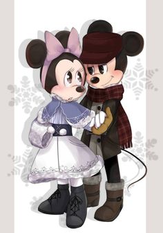 mickey and minnie mouse hugging each other