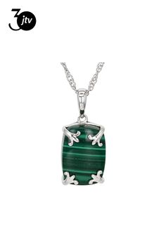 14x10mm Malachite Rhodium Over Sterling Silver Solitaire Pendant with Chain. Measures Approximately 0.81"L x 0.39"W. 18" Singapore Chain with Lobster Claw Clasp. 2" Extender. Silver Jewelry With Adjustable Chain For May Birthstone, Green Oval Jewelry With Adjustable Chain, Sterling Silver Rectangular Jewelry For May Birthstone, Green Sterling Silver Rectangular Pendant Jewelry, Green Sterling Silver Jewelry With Lobster Clasp, Green Sterling Silver Rectangular Pendant, Green Pendant Jewelry With Lobster Clasp, Green Sterling Silver Jewelry With Rectangular Pendant, Green Rectangular Sterling Silver Jewelry