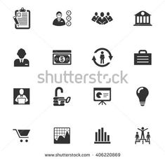 black and white business icons on a white background with clipping for text or image