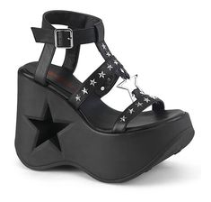 Demonia Shoes, Pleaser Shoes, Black Vegan, Star Ring, Platform Wedge, Ankle Straps, Thigh High Boots, Platform Boots, Platform Wedges