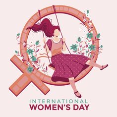 the international women's day poster features a woman swinging on a swing