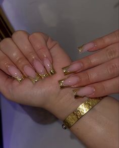 Gold Chrome Nails, Short Acrylic, Acrylic Nails Coffin Pink