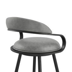 an upholstered stool with a curved seat and backrest, in grey velvet