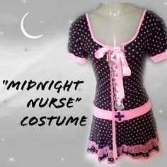 Apparently The Midnight Nurse Has A Lot Of "Naughty Potential". Hey You Don't Really Need Halloween To Have Fun With This, Do You? This Is So Sassy For Boudoir -Play, Don't You Think? This Is Stated Xs But It All Depends On How Much Skin You Want To Show Because Those Pink Ribbon Laces Adjust The Size. The Only Place You Have To Take Into Consideration Is The Hip Band, But The Rest Stretches A Lot! This Looks Unused. Very Stretchy Knit. Also To Complete The Costume, You Can Find Black Nurses Cap Cute Pink Party Sleepwear, Flirty Pink Sleepwear For Night, Pink Stretch Sleepwear For Night, Flirty Fitted Sleepwear For Sleepovers, Cute Fitted Pink Sleepwear, Fitted Coquette Sleepwear For Night, Coquette Fitted Sleepwear For Night, Fitted Pink Sleepwear For Sleepover, Black Nurses