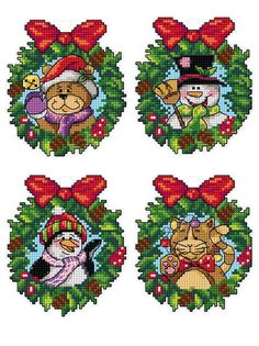 Christmas Wreaths 115CS Counted Cross-Stitch Kit - Wizardi Colors Chart, Santa Cross Stitch, Cross Stitch Christmas, Cross Stitch Christmas Ornaments, Plastic Canvas Christmas, Christmas Snow Globes, Stitch Christmas, Ornament Kit, Cross Stitch Patterns Christmas