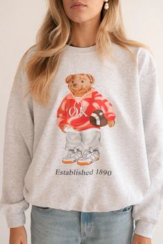 Ralph Bear Sweatshirt (CUSTOMIZABLE) – Madley Retail Bear Print Crew Neck Sweatshirt For Streetwear, Crew Neck Bear Print Sweatshirt For Streetwear, Crew Neck Sweatshirt With Bear Print For Streetwear, Streetwear Crew Neck Sweatshirt With Bear Print, Casual Bear Print Sweatshirt For Streetwear, Fall Bear Print Crew Neck Top, Bear Print Crew Neck Top For Fall, Casual Bear Print Tops For Fall, Casual Crew Neck Top With Bear Print