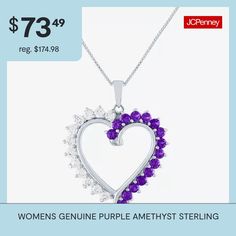 Features: Quick ShipSetting: ProngShape: HeartStone Cut: RoundStone Millimeter Measurement: 2.5 Mm Width, 2.5 Mm LengthMetal Color: WhiteChain Length: 18 InchPendant Length: 24.5mmPendant Width: 25.4mmChain Construction: BoxCare: Wipe CleanStone Type: 15 Genuine Amethyst, 12 Lab Created SapphireAuthenticity: Genuine StoneBirthstone: February BirthstoneMetal: Sterling SilverNecklace Type: Pendant NecklacesCountry of Origin: Imported Purple Heart Cut Necklace For Valentine's Day, Purple Heart Necklace For Valentine's Day Anniversary, Purple Birthstone Jewelry For Valentine's Day, Purple Heart Pendant Jewelry For Valentine's Day, Purple Heart Cut Jewelry For Valentine's Day, Heart Cut Purple Jewelry For Valentine's Day, Purple Gemstone Jewelry For Valentine's Day, Heart Pendant Amethyst Jewelry, Amethyst Jewelry For Valentine's Day