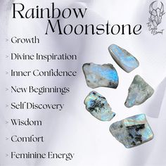 Rainbow Moonstone Crystal Freeform | Divine Inspiration | Crystal for Confidence | Flashy Crystal Slab | Crystal for Self Discovery & Wisdom  Divine Inspiration * New Beginnings * Self Discovery * Growth * Inner Confidence * Feminine Energy * Comfort Rainbow Moonstone is full of feminine energy, popular in spiritual healing and an excellent tool for divine wisdom. For centuries, the moon has been a symbol of goddess spirit. Moonstone captures all this magic and more. It is great for growth and s Crystal Freeform, Rainbow Moonstone Crystal, Rainbow Moonstone Jewelry, Inner Confidence, Divine Wisdom, Crystals Healing Properties, Spiritual Crystals, Crystal Therapy, Crystal Healing Stones