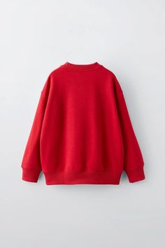 PLUSH SWEATSHIRT WITH TEXT - Red | ZARA United States Trench Coat Dress, Cardigan Sweater Dress, Shirt Blouses Tops, Round Neck Sweatshirts, Leather Shirt, Tshirt Skirt, Knitwear Cardigan, Trim Detail, Shirt Skirt