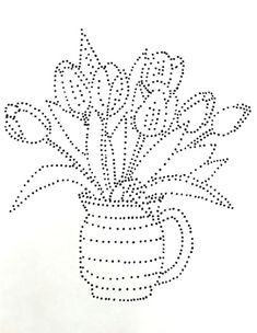 a drawing of a vase with flowers in it on a sheet of paper that has been cut out