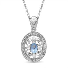 0.50ctw Oval Sky Blue Glacier Topaz™ And Round White Diamond Sterling Silver Pendant With 18" Rope Chain. Spring Ring Clasp. Measures Approximately 1.08"L x 0.59"W. Oval Blue Topaz Necklace Fine Jewelry, Oval Topaz Birthstone Necklace, Oval Blue Topaz Birthstone Necklace, Oval Birthstone Necklace For Anniversary, Oval Topaz Birthstone Jewelry, Oval Blue Topaz Birthstone Jewelry, Silver Oval Topaz Necklaces, Silver Oval Birthstone Necklace For Anniversary, Oval Blue Topaz Jewelry With Diamond Accents