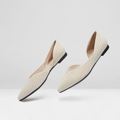 Melia Pointy Flats in Cream Ivory | Women's Sustainable, Washable and Stylish Black Shoes | VIVAIA Shoes Vivaia, Best Shoes For Travel, Pointy Flats, Striped Flats, Pointed Heels, Pointed Toe Flats, Perfect Shoes, Wear Pink, Daily Look