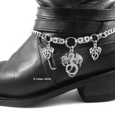 Worn By Men And/Or Women. Includes One(1) Single Chain To Be Worn On One Boot. Length Is Adjustable Up To 15" With A Lobster Clasp Closure. Made In America. Boots Are Not Included. Includes One(Single) Chain, To Be Worn On One Boot. Chain Is A Sturdy Silver Plated Metal, Plus Three Dragons, Each Is Suspended From A Steel Ring. Handmade Chainmail Is Also Included, Two Byzantine Links. I Use A Sturdy Mix Of Steel And Aluminum Rings. Riders, Be Sure To Ride The Dragon's Tail If You Get The Chance. Punk Metal Jewelry For Fantasy Events, Steampunk Silver Jewelry For Cosplay, Medieval Metal Jewelry, Gothic Chainmail Jewelry, Three Dragons, Dragon Tail, Boot Bracelet, Bracelet Chain, Chain Mail