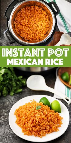 instant pot mexican rice on a plate with limes