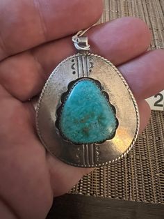 Southwestern Sterling Silver and Turquoise Pendant. Large! Southwestern Blue Turquoise Necklace With Concho, Southwestern Turquoise Necklace With Patina, Bohemian Blue Turquoise Necklace With Concho, Bohemian Blue Turquoise Concho Necklace, Turquoise Pendant, Western Style, Western Fashion, Pendant Necklaces, Favorite Jewelry