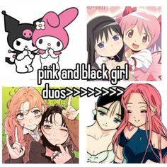 some anime characters with pink and black hair