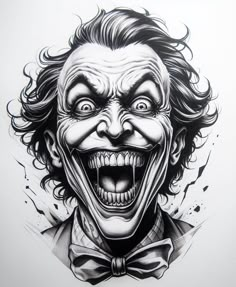 a drawing of the joker with his mouth open