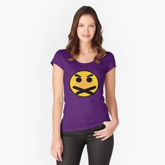 a women's fitted scoop neck t - shirt with an emoticive smiley face