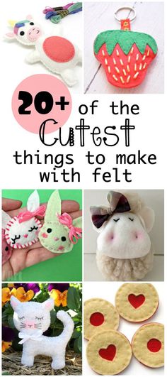 some crafts that are made with felt and the words 20 out of the cutest things to make with felt