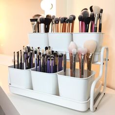 The organiser is from IKEA and is called 'Socker pot with holder'...use for craft room organization Ikea Socker, Ikea Makeup Storage, Ikea Makeup, Design Seed, Rangement Makeup, Penyimpanan Makeup, Make Up Storage, Makeup Vanities, Makeup Station