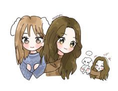 two girls with brown hair and blue sweaters, one is holding a teddy bear