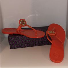 Size 6- Never Worn Size 7- Worn Once Tan Flat Flip Flops For Vacation, Tan Toe Post Sandals For Beach, Tan Vacation Flip Flops, Tan Flat Flip Flops For Spring, Tan Flip Flops For Spring, Tan Open Toe Flip Flops For The Beach, Flat Tan Flip Flops For Spring, Tory Burch Sandals, Girly Shoes