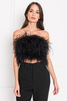 ZAINA Black Feather Bustier – LAMARQUE Feather Bustier Top, Outfits With Feathers, Feather Top Outfit, Top With Feathers, Feather Top, Feather Tops, Bandeau Crop Top, Ostrich Feather, Ostrich Feathers