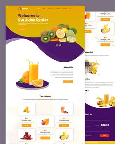 the website is designed to look like it has fruit and juices on it, including orange