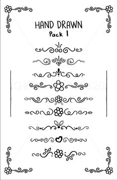 hand drawn frames with flowers and swirls in black on a white background stock photo