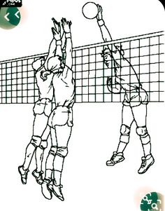 three people playing volleyball on the court coloring page