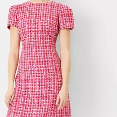 Pink, Tweed Dress From Ann Taylor Still Has Tags And Is In Original Packaging. Pink Tweed Dress, Tweed Dresses, Pink Tweed, Midi Shift Dress, Floral Sheath Dress, White Halter Maxi Dress, Midi Sheath Dress, Lace Sheath Dress, Professional Dresses