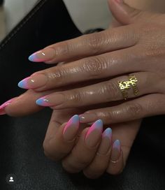 Aura French Nails, Cute Almond Nails, Alcohol Ads, Cotton Candy Nails, Nail Collection, Aesthetic 2024, Edgy Nails, Blue Nail