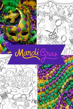 mardi gras coloring pages for adults and kids with the title overlay reads mardi gras